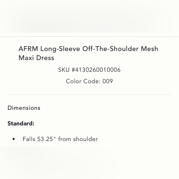 WITH TAGS AFRM LONG SLEEVE OFF THE SHOULDER MESH MAXI DRESS in BLK MOTIF sz S - Picture 11 of 11